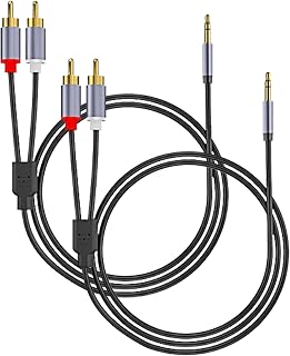 2팩 3.5mm to RCA 케이블 (5피트/1.5M), Aux to RCA 수 to 수 HiFi 사운드 헤드폰 잭 어댑터, 스마트폰, MP3, 태블릿, 앰프, 스피커, HDTV용 1/8 오디오 Y 코드