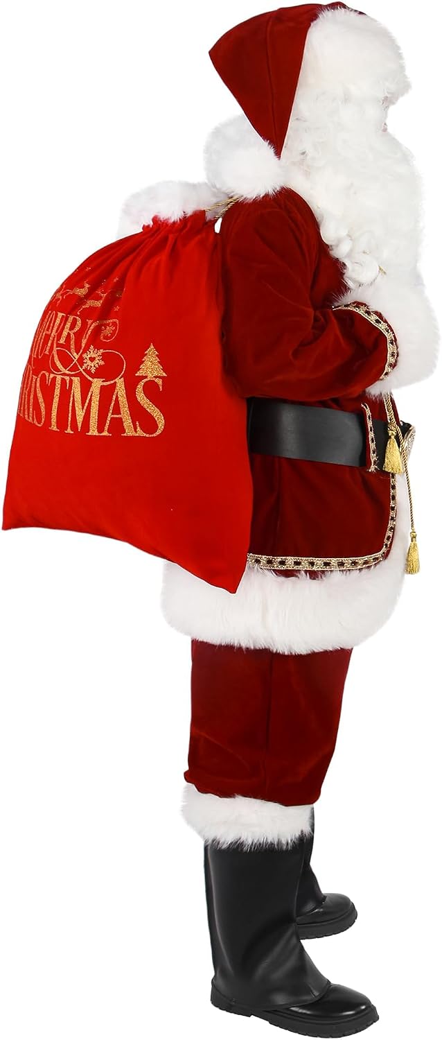 Santa Claus Costume for Men Deluxe Professional Santa Suit Adults 11pcs Red Mens Outfit Christmas Clause Suits Adult