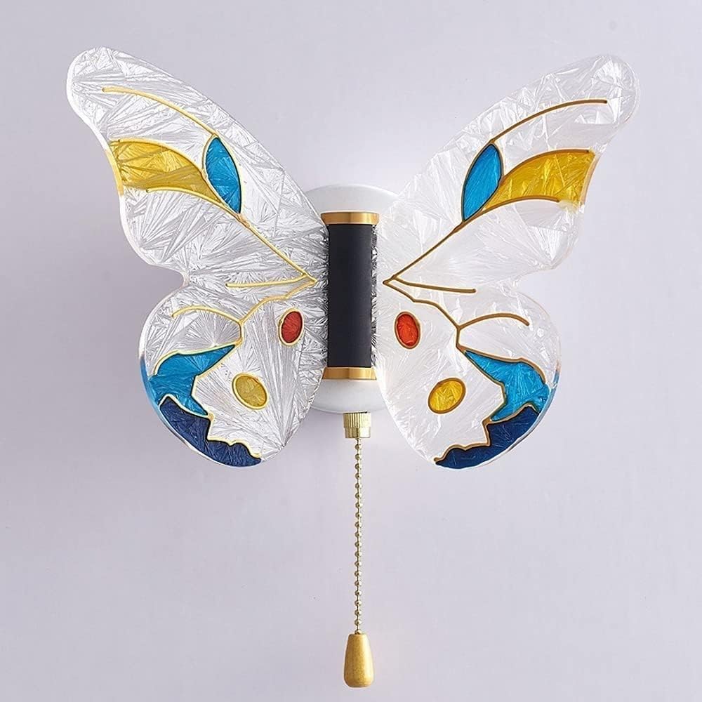 8W 3-Color Wall Sconces Dimmable with Pull Wall Lamp American Bedroom Wall Light Butterfly Hall Night Light Simple LED Wall Decor Warm Fixture Kids Girl Baby Room Lighting Wall Light