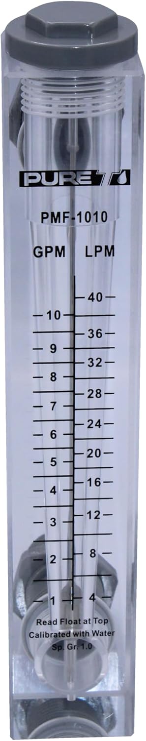 PureT PFM-0505, Panel Mount Flow Meter - Measure and Control Water Flow, Measures both GPM and LPM, Great for RO and DI Systems (10 Gal per Minute)