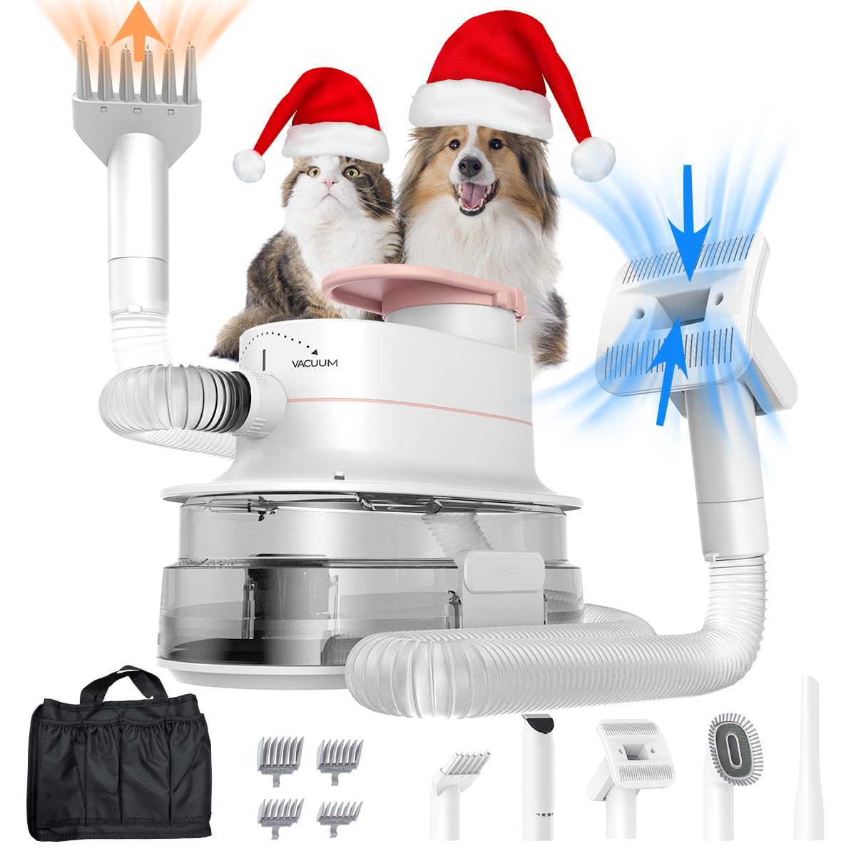 Dog Grooming Vacuum Kit with 4L Dust Cup, Powerful Suction Dog Brush Vacuum for 99% Pet Hair with 11 Pet Supplies for Grooming, Dog Clippers for Deshedding