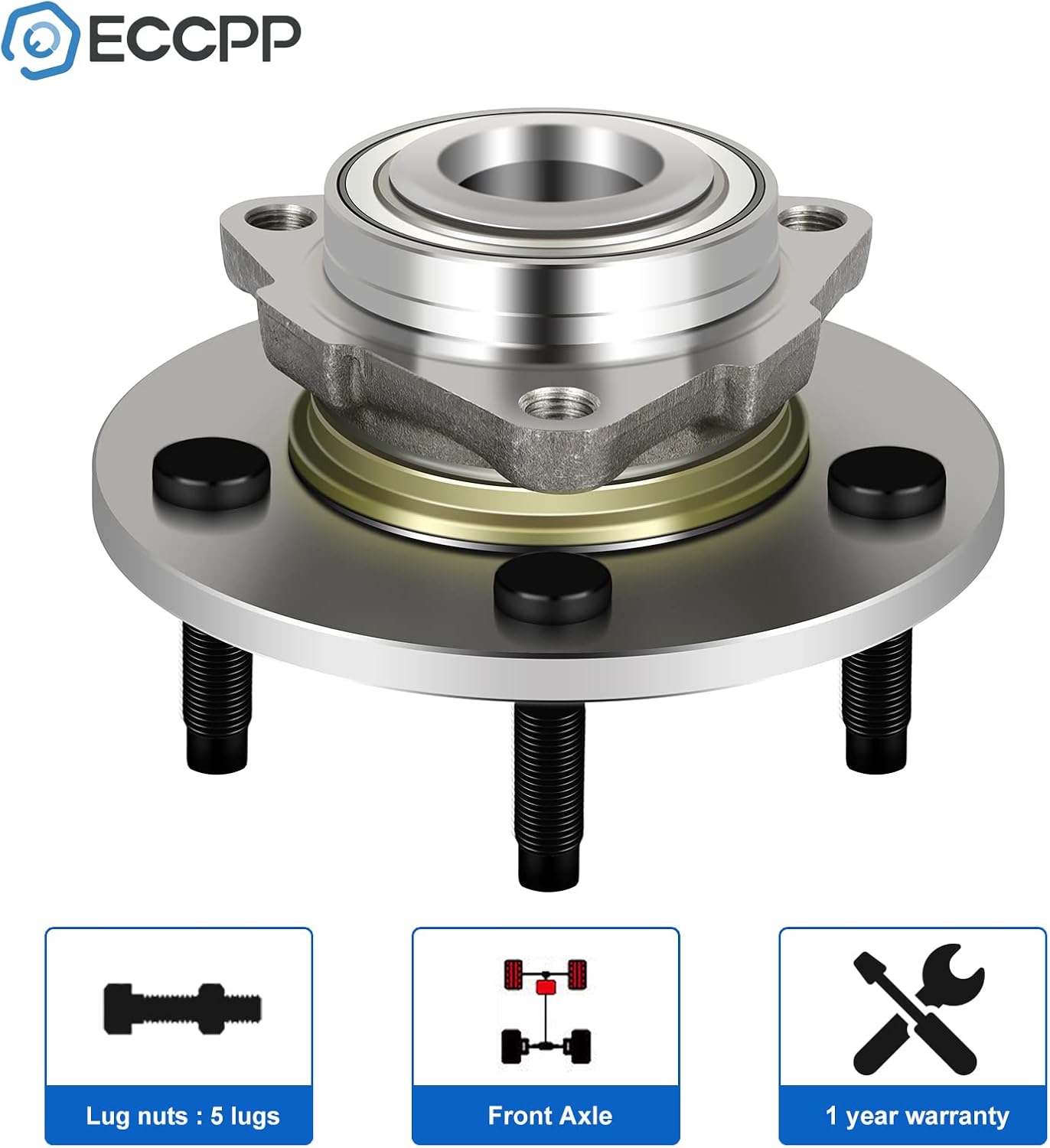 ECCPP 515072 Front Wheel Hub Bearing Assembly For Ram 1500 Pickup 2002 2003 2004 2005 2006 2007 2008 No ABS 2WD or 4WD 5 Lugs