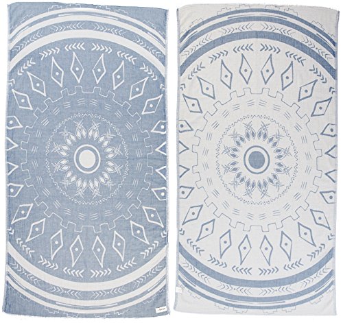 Bersuse 100% Cotton Kona Dual Layer Turkish Towel - 37X70 Inches, Grey Blue #TOP28