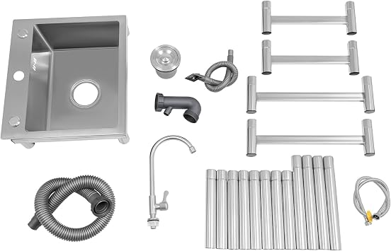 Stainless Steel Utility Sink with Faucet Commercial Single Bowl Freestanding Sink for Laundry/Garage, Heavy-Duty Indoor & Outdoor Use (17.7x16 Inch)