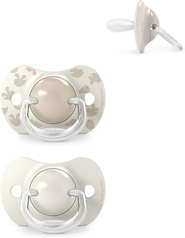Suavinex, Pack de 2 Chupetes para Bebés 6/18 Meses, con Tetina Fisiológica de Silicona SX Pro Simétrica, Plana y Flexible, Respeta el Desarrollo Bucodental, Birdies Beige