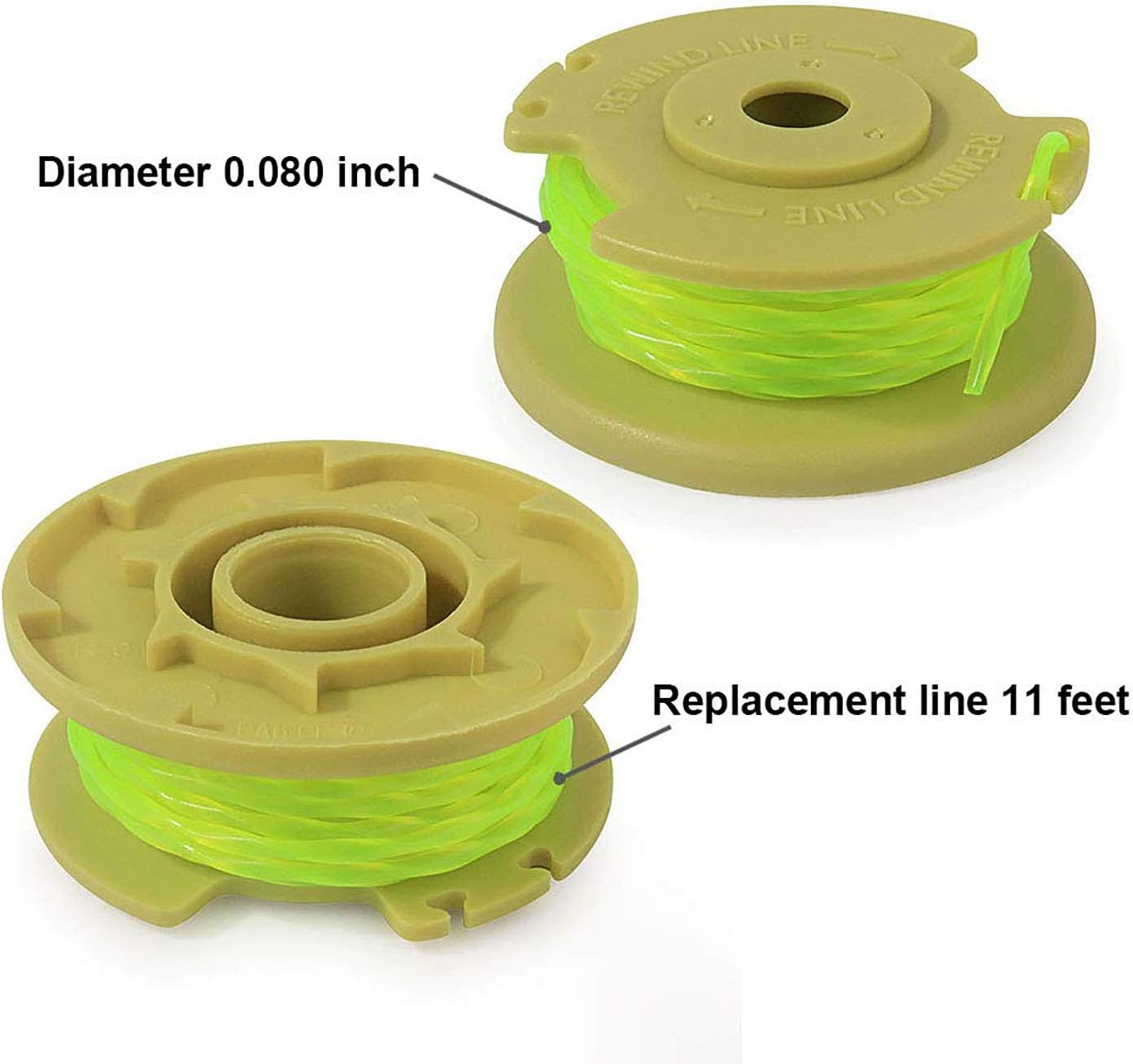 THTEN 0.080" 11ft Replacement Trimmer Spool Compatible Ryobi One Plus AC80RL3 for Ryobi 18v, 24v, and 40v Cordless Trimmers (6 Pack)