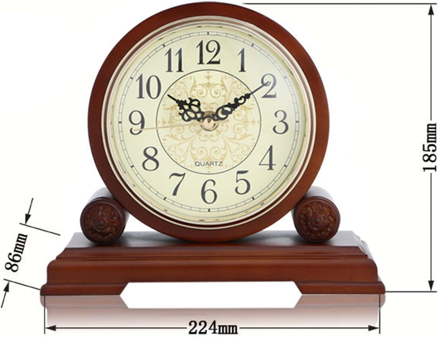 Mantel Clocks for Living Room Decor with Silent Movement, Battery Operated, Wood Mantle Clock, Vintage Design, for Bedroom, Bedside, Desk - 8.8 X 7.3 Inch,