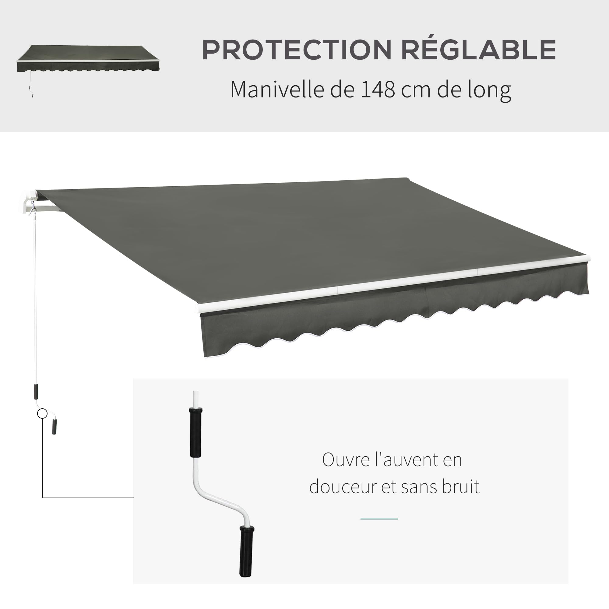 Outsunny Store Banne Manuel Rétractable Angle Réglable 3,5 x 2,5 m Gris