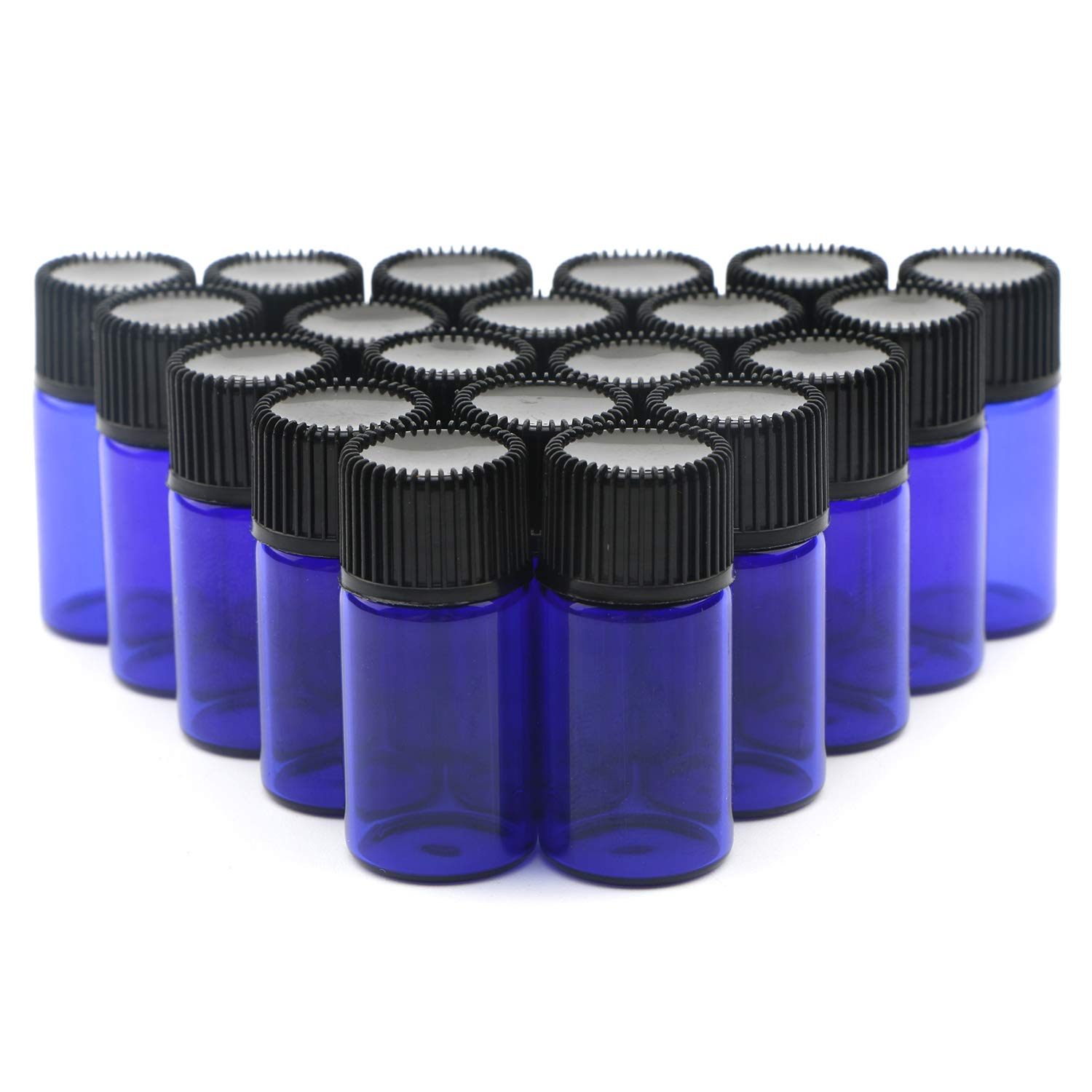 Unxuey 3ml Blue Perfume Glass Vials Travel Sample Colletction Jars with Orifice Reducer Essential Oil Bottle Pack of 20