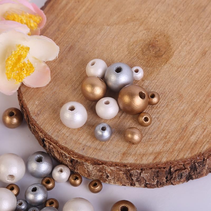 DAHI 300pcs 12mm Gold,Silver,White Pearl Beads Round Colorful Farmhouse Wooden Beads Loose Beads for DIY Crafts Jewelry Making(300pcs 12mm) - Image 7