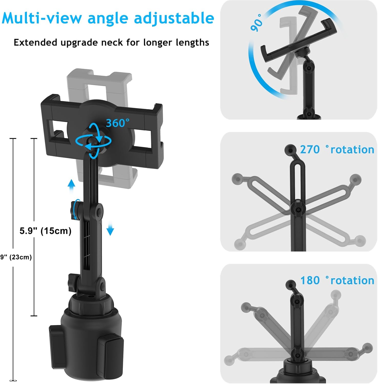 Cup Holder Tablet Mount for Car [Height Adjustable Arm] Vehicle/Truck Cupholder Tablet Mount Drink Holder for 4-12.9" Devices, iPad Pro Air Mini, Galaxy Tabs, iPhone, Tablets & Phones