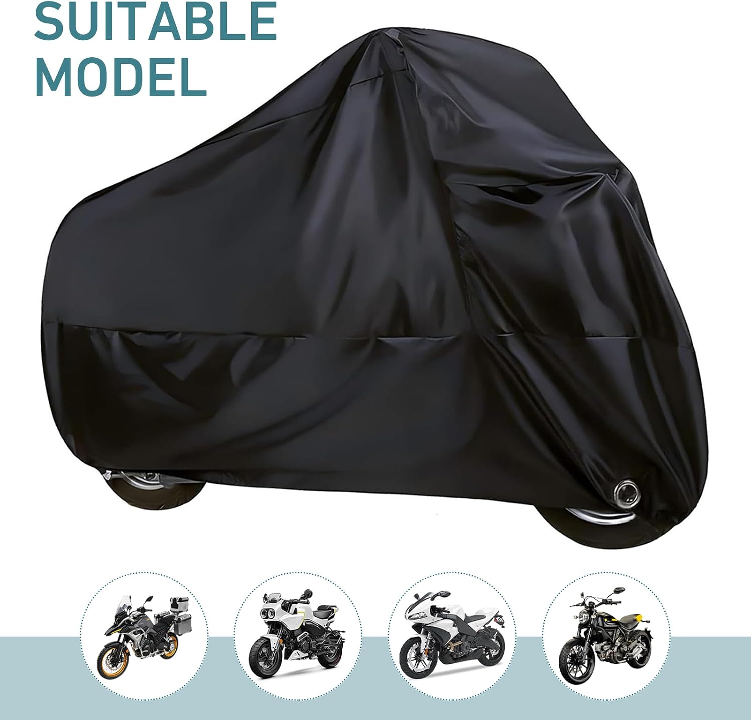 Bike Cover Waterproof Outdoor, Motorcycle Cover, 190T Polyester Waterproof Protect from Rain Dust UV, All-Season Protection Vehicle Shield, Motorbike Shield with Lock-Holes & Storage Bag