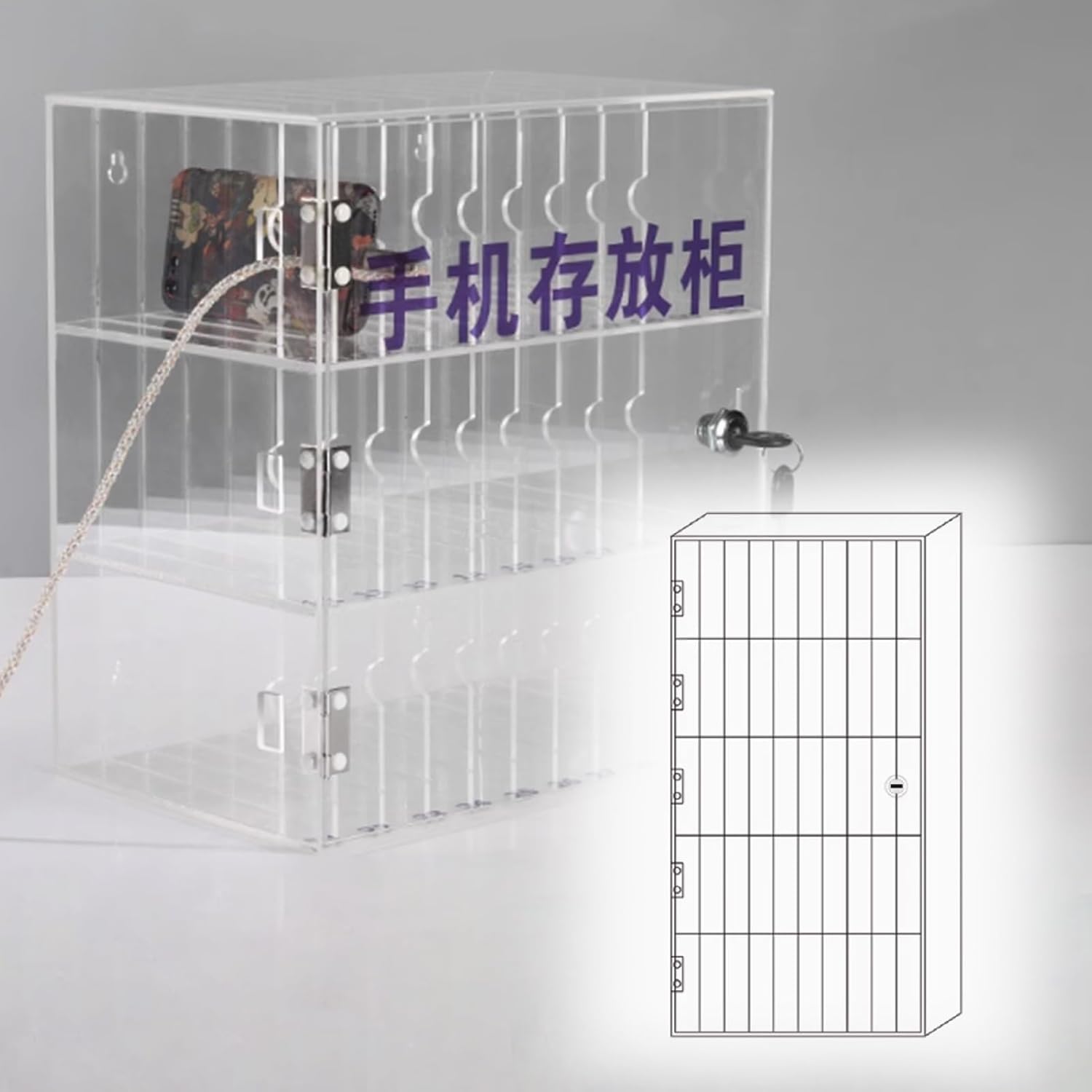 Acrylic Phone Storage Locker with 50 Slots - Lightweight Freestanding Clear Lock Box for Students - Secure Cell Phone Storage Solution for Schools and Events