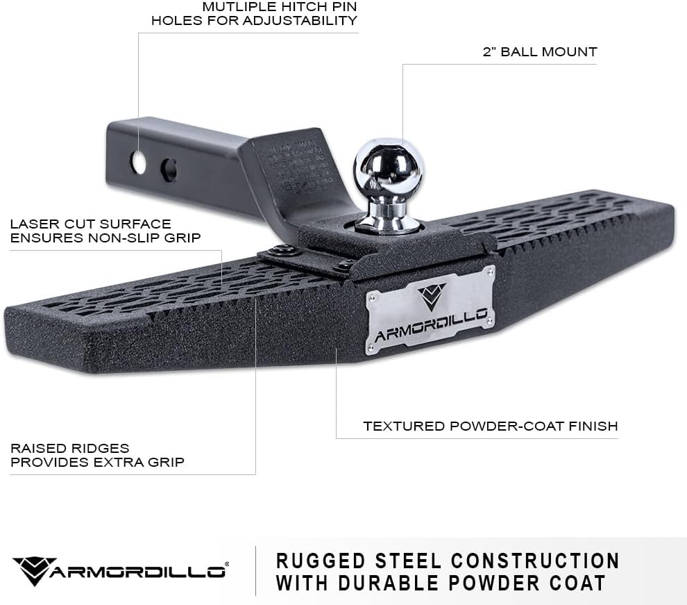 Armordillo 2" Drop Rear Hitch Step with 2" Ball Mount for 2" Reveiver|Universal|8740460|Textured Black