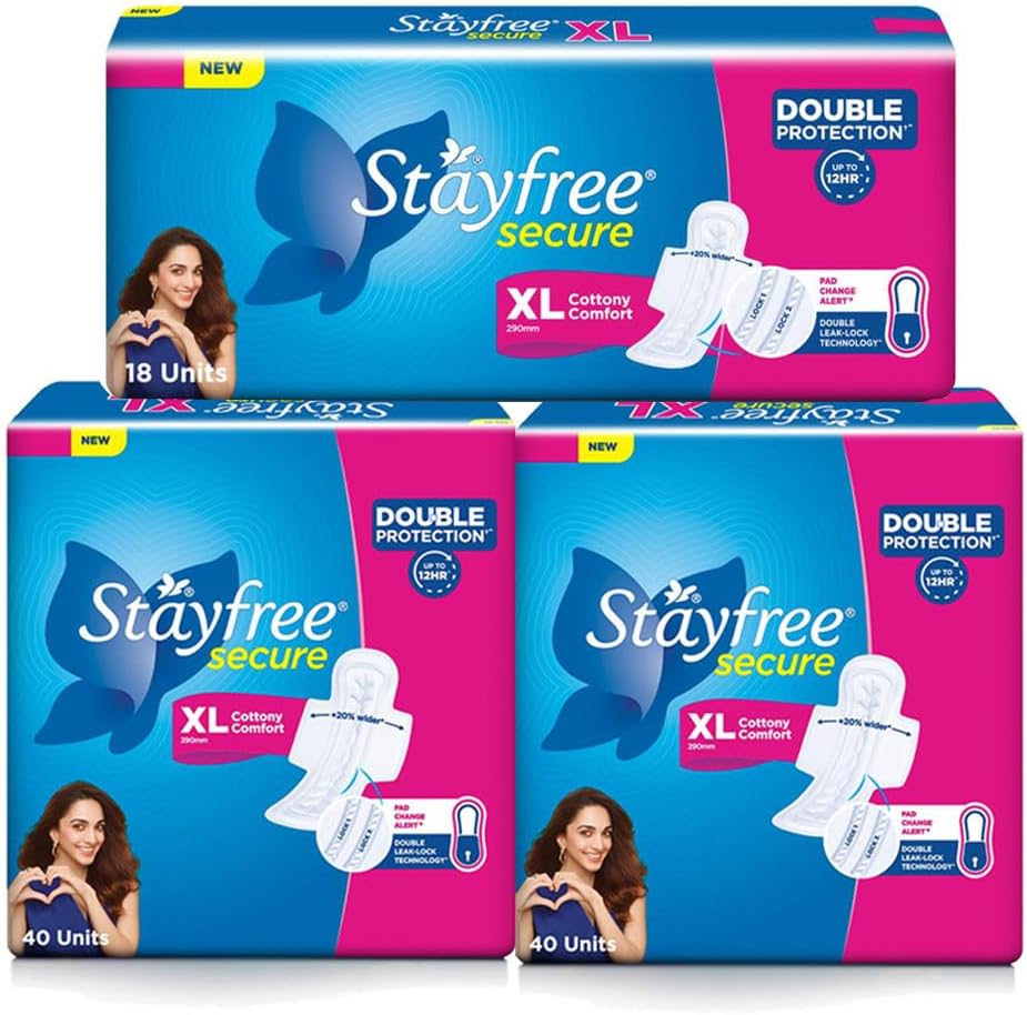 Secure xl | Combo packs 98 Pads | Cottony Soft Sanitary Pads for Women | with Leak Lock Technology | Odour Control | Absorbs Up to 100% fluid | Up to 12 Hours of Protection |