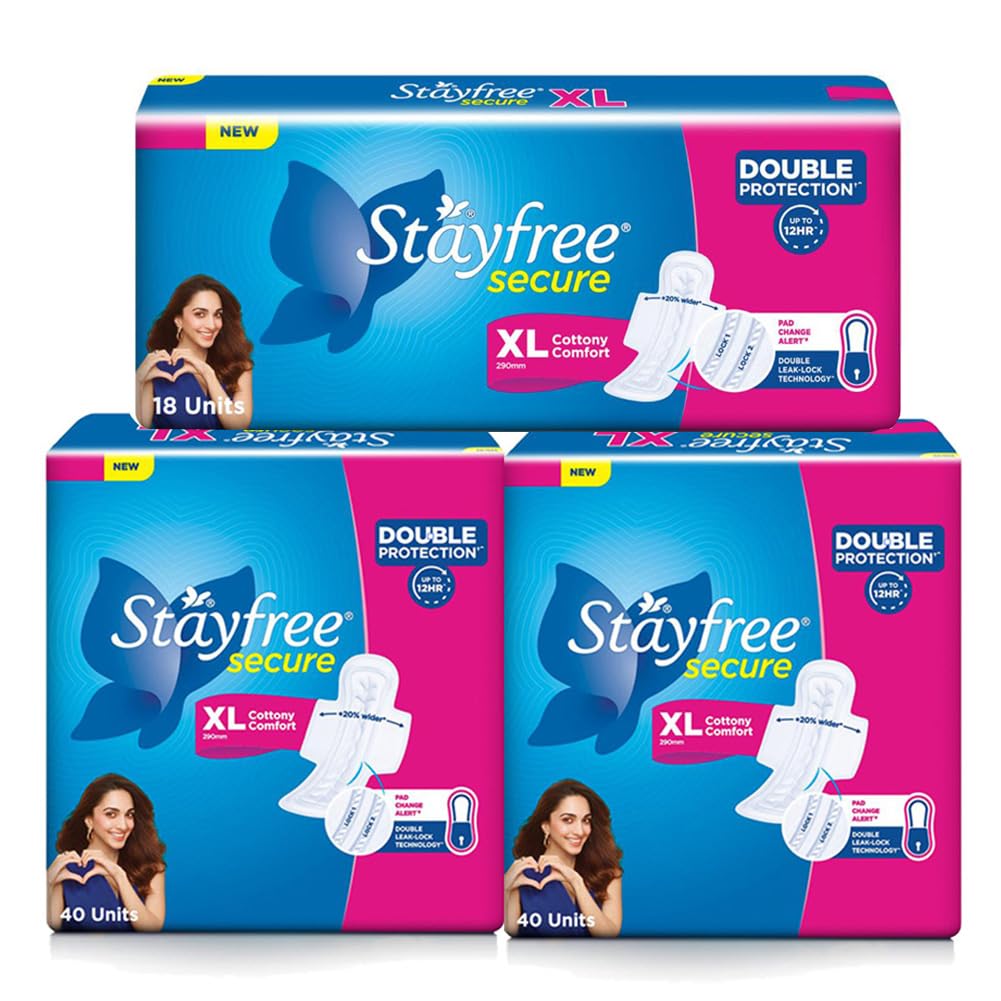 Stayfree Secure xl | Combo packs 98 Pads | Cottony Soft Sanitary Pads for Women | with Leak Lock Technology | Odour Contro...
