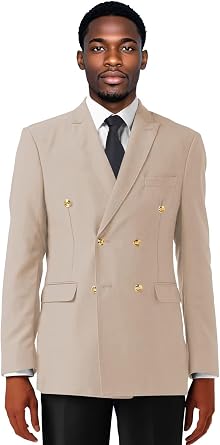 Mens Double Breasted Suit Blazer Casual Jacket for Mens Slim Fit Solid Sport Coat Jacket for Business Formal Wedding