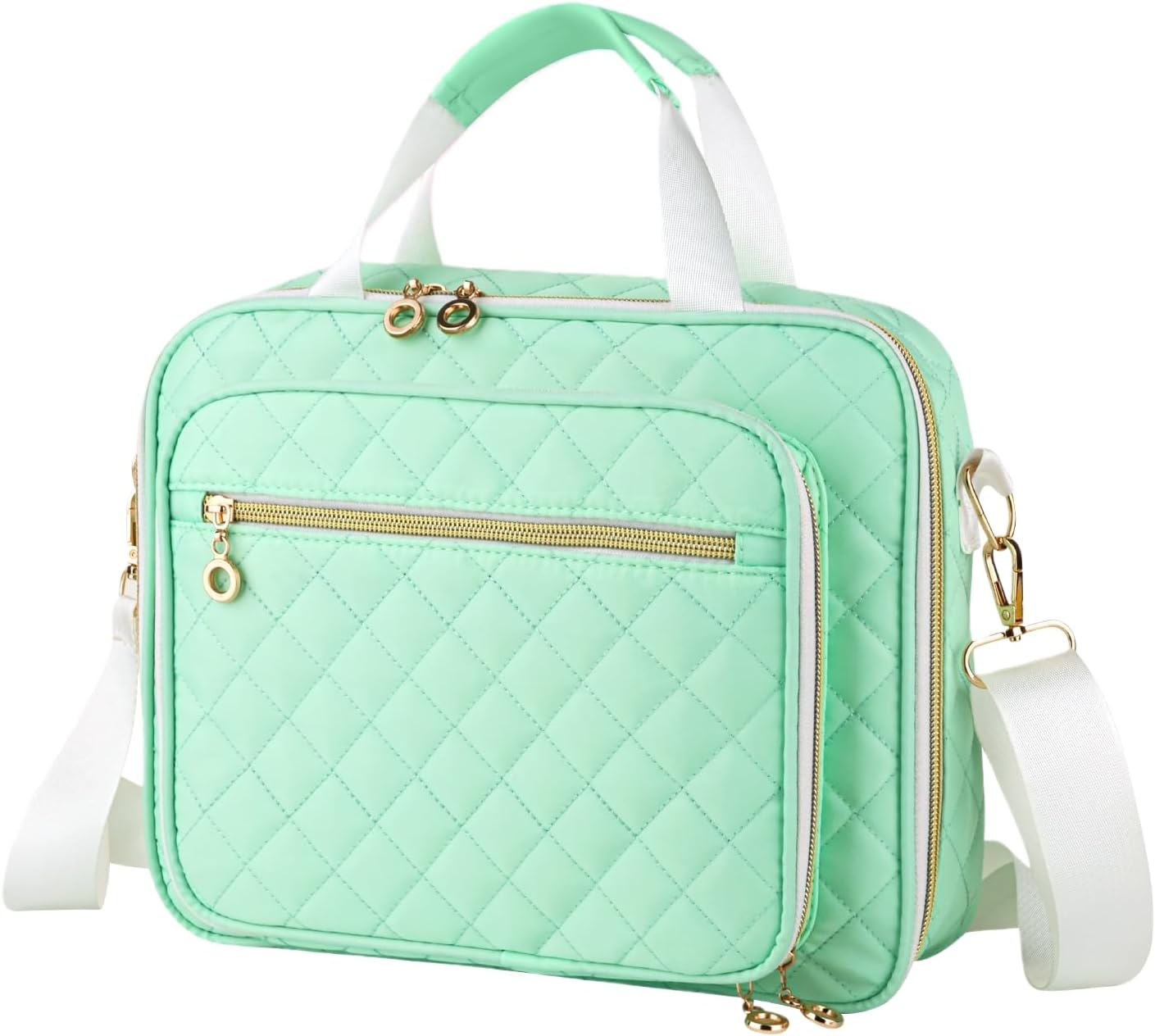 Generic Bible Cover Case for Women, Large Quilted Carrying Bag with Shoulder Strap, Bible Journaling Kit with Highlighters and Tabs (Cyan)