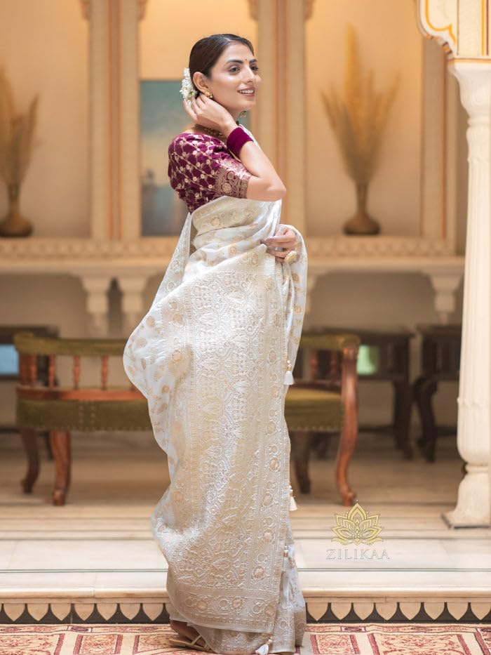 Image of C J Enterprise Women's Pure Kanjivaram Soft Silk Saree Banarasi Style Sarees For Wedding With Blouse Piece (Pari-165)