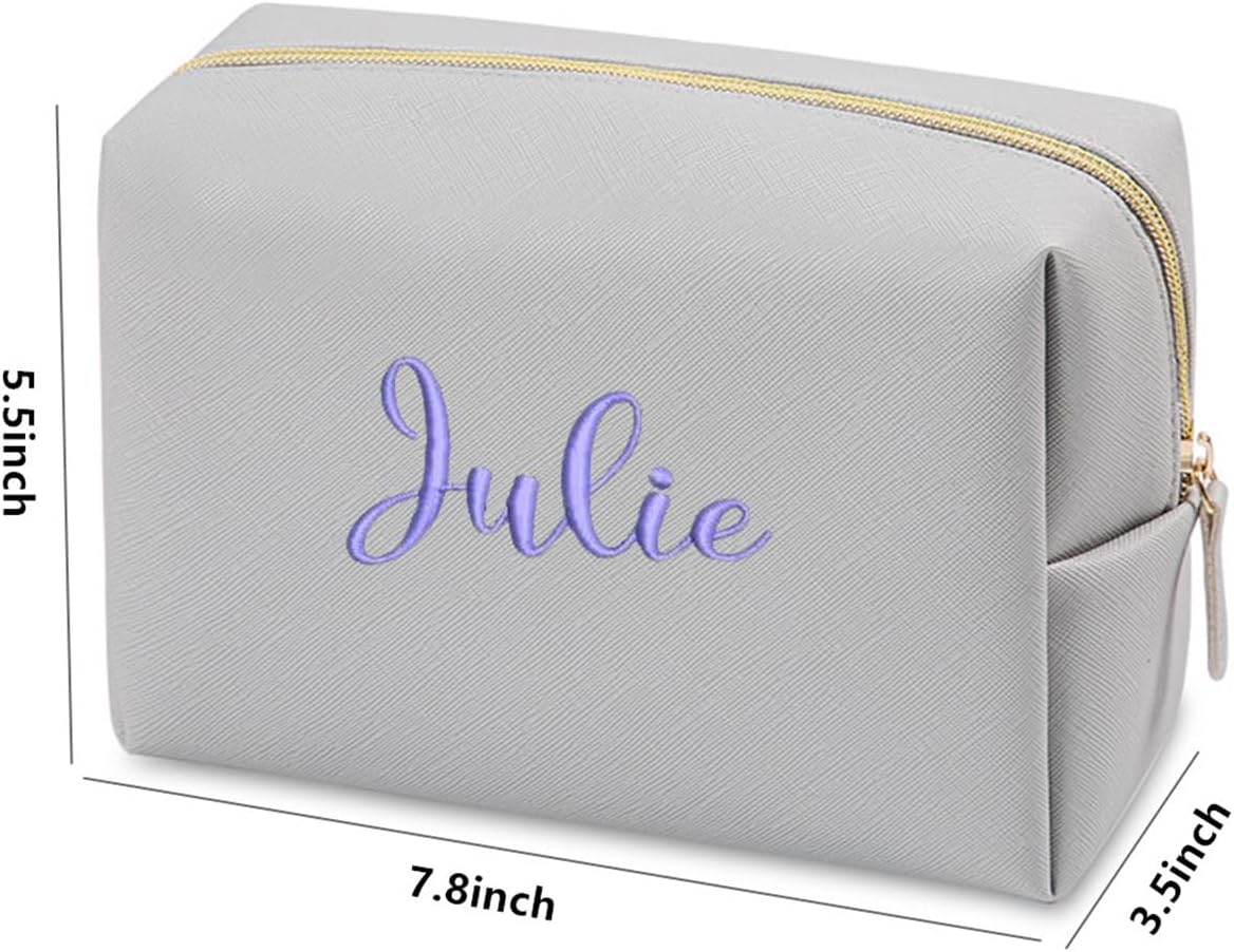 GOPHIE Cusotom Embroidery Travel Makeup Bag Organizer,Cosmetic Bags for Women,Gift For Bachelorette Party,Set of 6,Gray