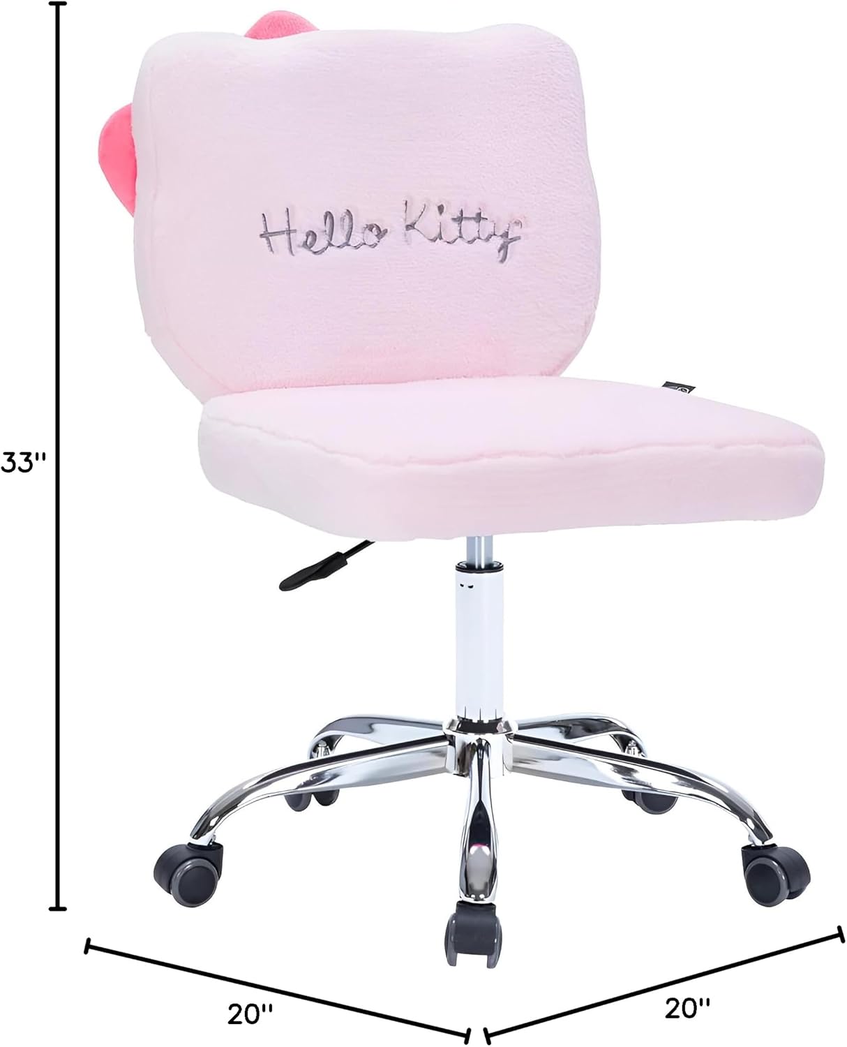Impressions Vanity Hello Kitty Teddy Swivel Vanity Chair for Makeup Desk, Armless Rolling Chair with Wheels, Adjustable Height, 360 Degree Swing, Comfy Foam Padded Seat and Backrest (Teddy Pink)