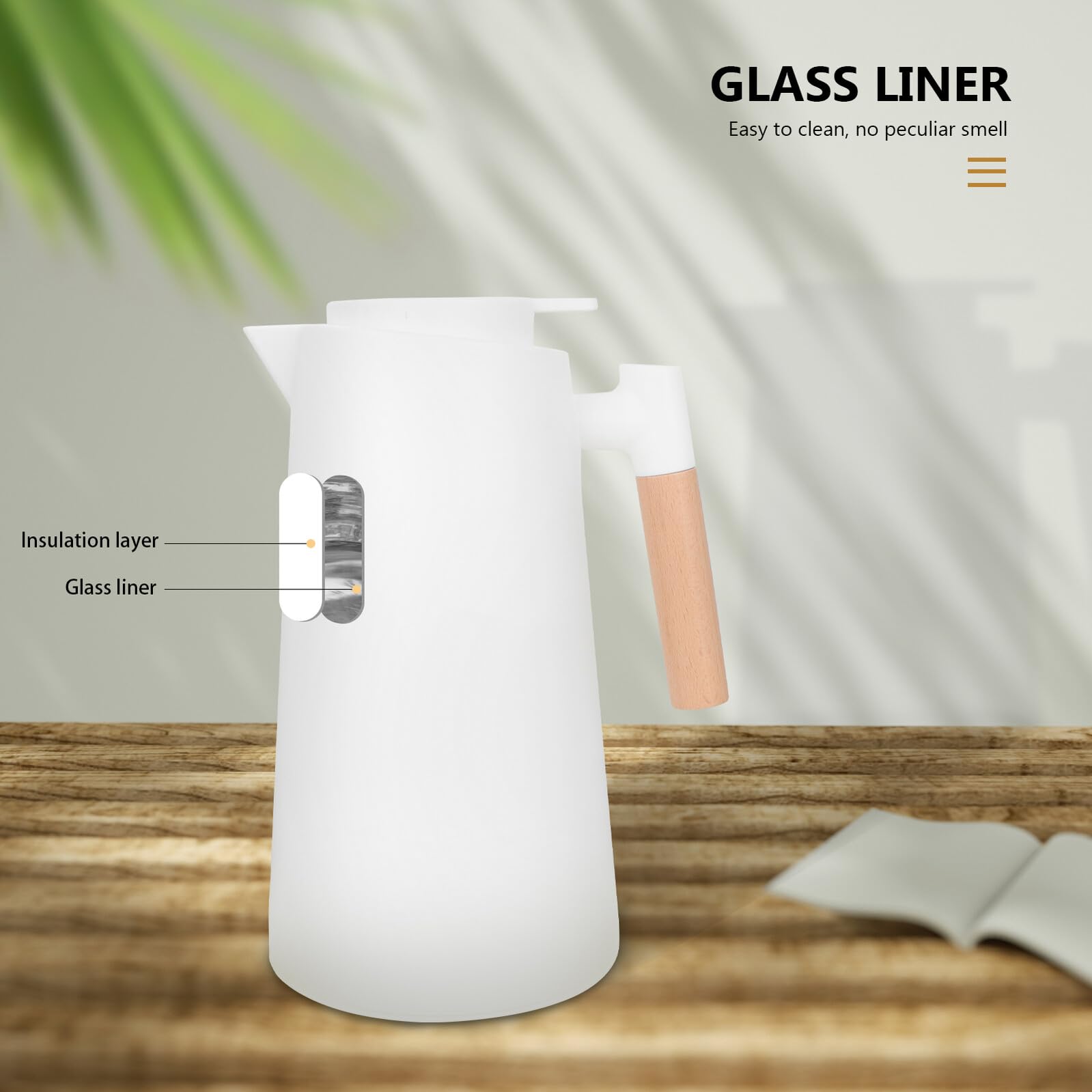 Levemolo Termo Hervidor de Agua Aislante Mango de Madera y Recipiente para Agua Caliente Jarra Térmica Portátil para Uso Casa