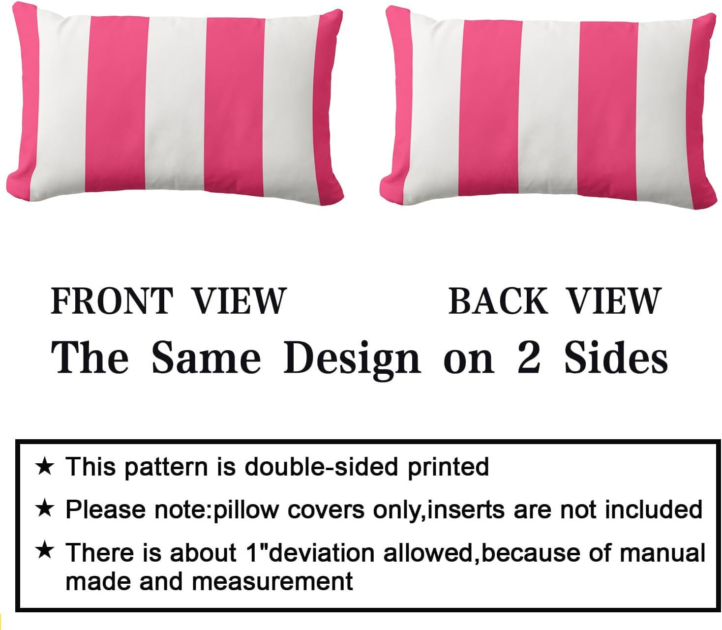 Hot Pink & White Striped Throw Pillow Cover 20 x 30 inch Polyester Blend Lumbar Accent Decorative Cushion Case for Couch Sofa Chair Bed & Home, only Covers