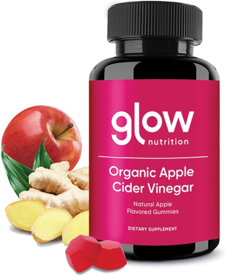Glow Apple Cider Vinegar Gummies - 1 Pack - Unfiltered Organic ACV w/Ginger Root Extract | Support Metabolic & Digestive Functions for Slimmer Feeling, Increased Energy, Detox & Cleanse - 60 Count