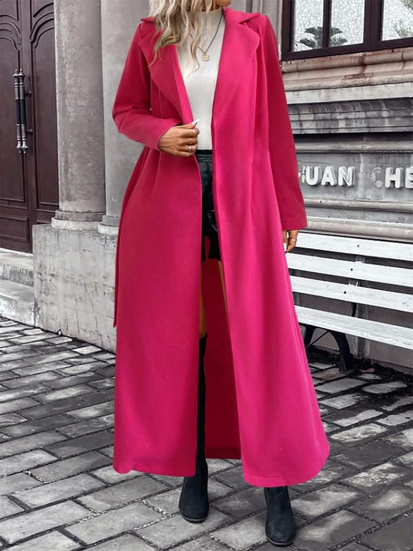 VIVICOLOR Gabardina larga de lana para mujer, abrigo largo de mezcla de lana gruesa y cálida con cinturón