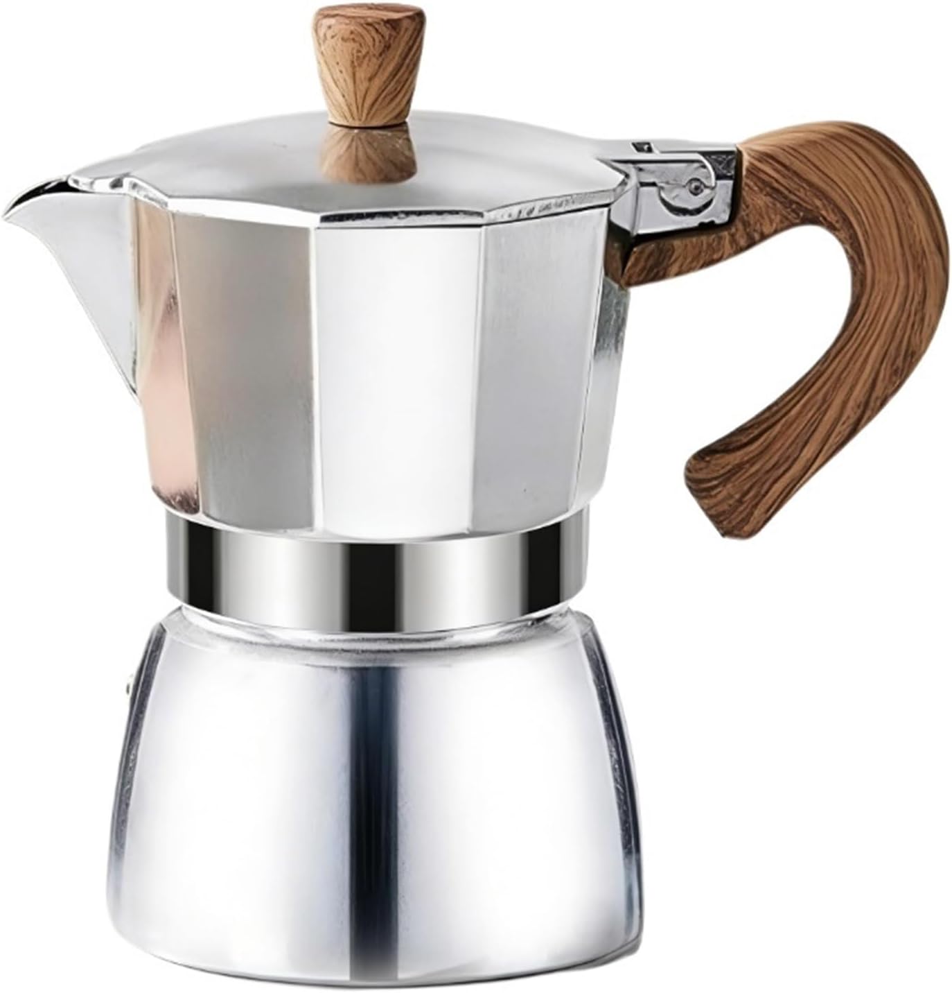 150ML/300ML Wooden Handle Moka Coffee Maker Cafe Accessories Kettle Latte Stoves White Pot(Silvery 300ml)