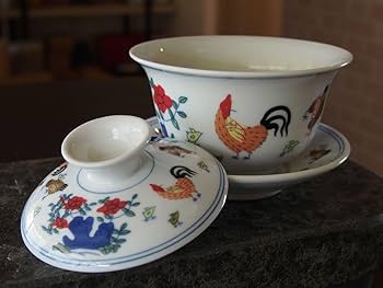 Amazon.co.jp: 中国茶器 蓋碗 鶏缸杯 チキンカップ 3点セット