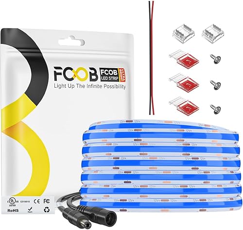 Miniatura 33 de Tira de luz LED COB de 16.4 pies, IP65, impermeable, DC12V, 3000K, blanco cálido, regulable, 320 LEDs/m, luces uniformes flexibles de alta densidad