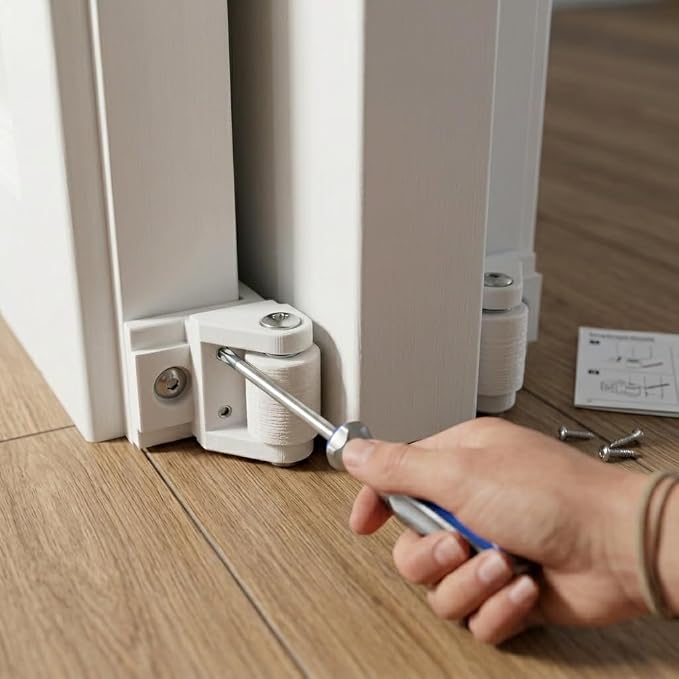 Guía ajustable para puertas empotradas, guía inferior con rueda para deslizamiento suave, instalación fácil con tornillos para clósets y hogar miniatura 2
