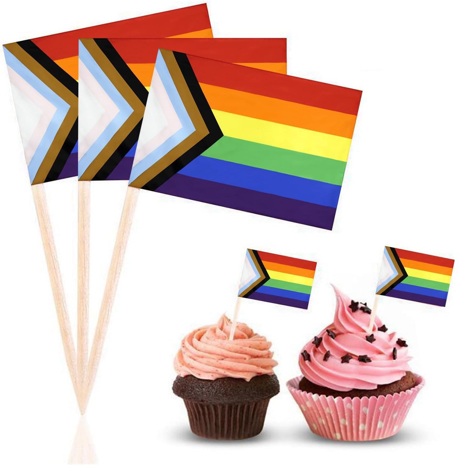 50Pcs Rainbow Pride Toothpick Flags Cake Toppers, LGBTQ Pride Cocktail Sticks Flag Pride Day Cupcake Toppers Picks Pride Accessories Party Supplies for Pride Rainbow Party Decorations