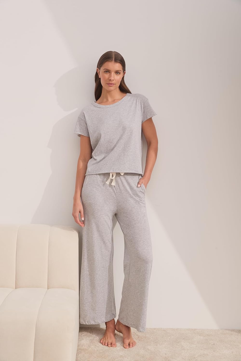 Papinelle Women's Jada Organic Cotton Wide Leg Pants - Soft, Loose Fit Bottoms with Elastic Waistband, Loungewear & Sleepwear