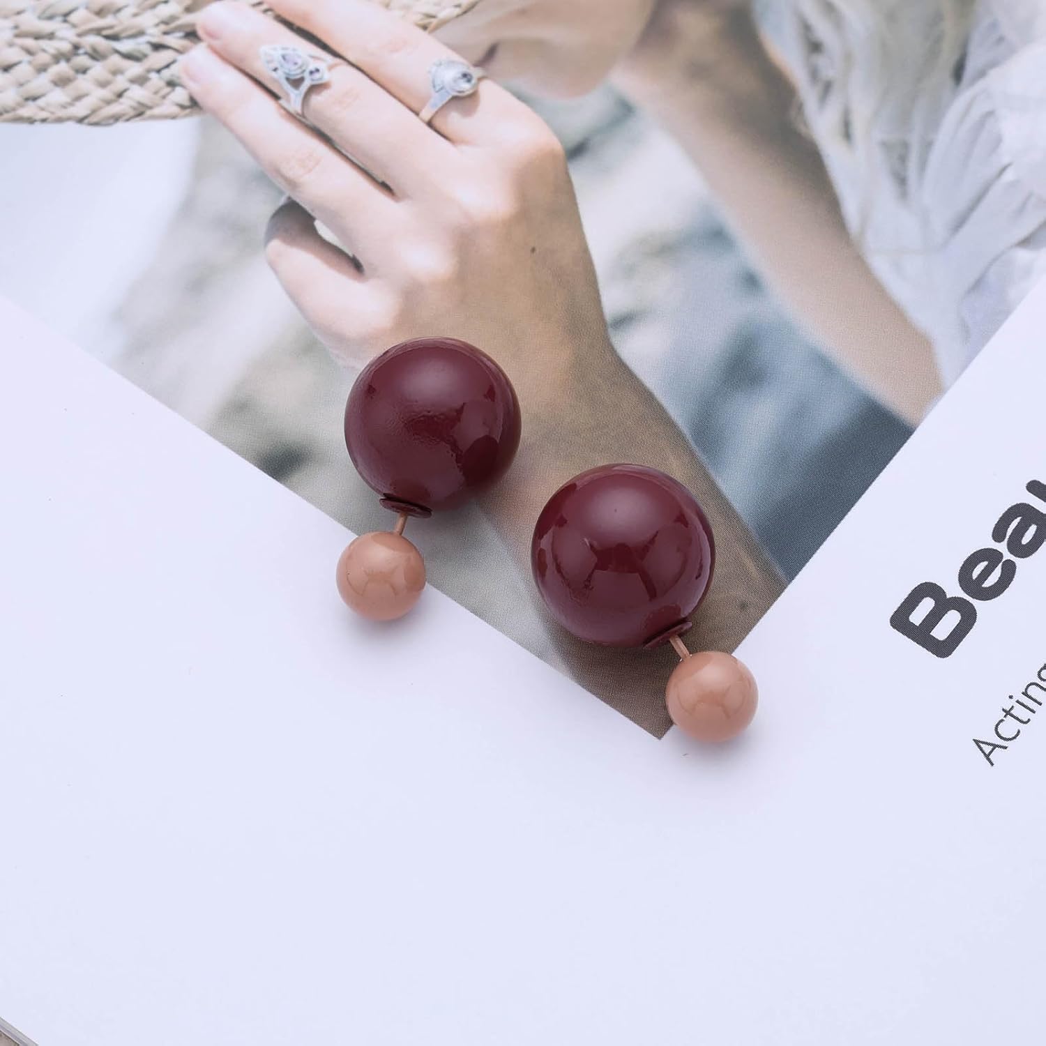 Vintage Ball Ear Jacket Earrings Round Double Ball Earrings Double Sided Bead Stud Earring Blue Yellow Front Back Balls Earring Statement Jewelry for Women