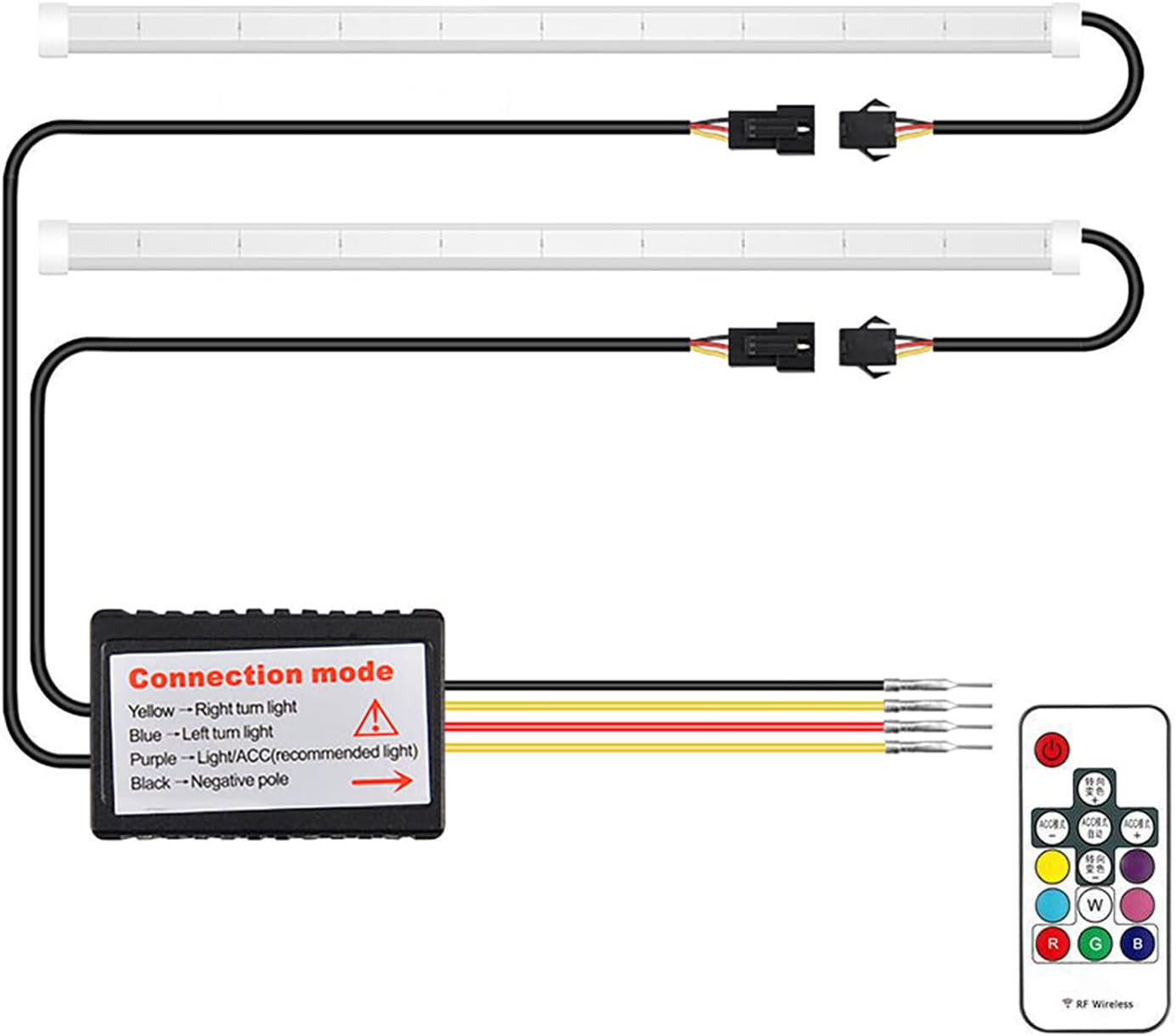 HOLDCY Exterior Car LED Lights - Multicolor 2 Pcs 24 inches Daytime Running Lights, RGB Flexible LED Strip Light Kits - for Car Replacement Switchback Headlight Decorative Lamp and Turn Signal Light