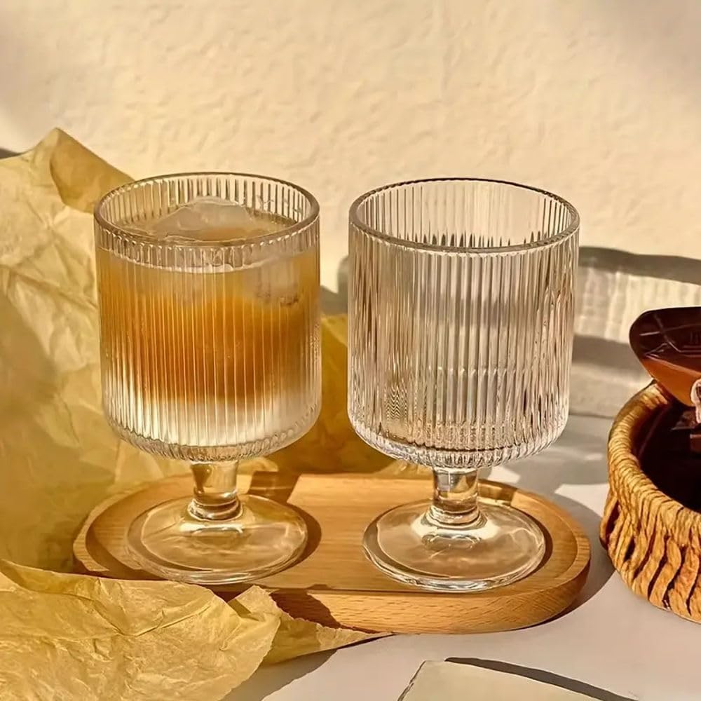 Forestamart Vintage Vertical Striped Wine Glasses Set (210ml), Cocktail Glass, Lead-Free Glasses for Bars, Restaurants, Parties (2) 2