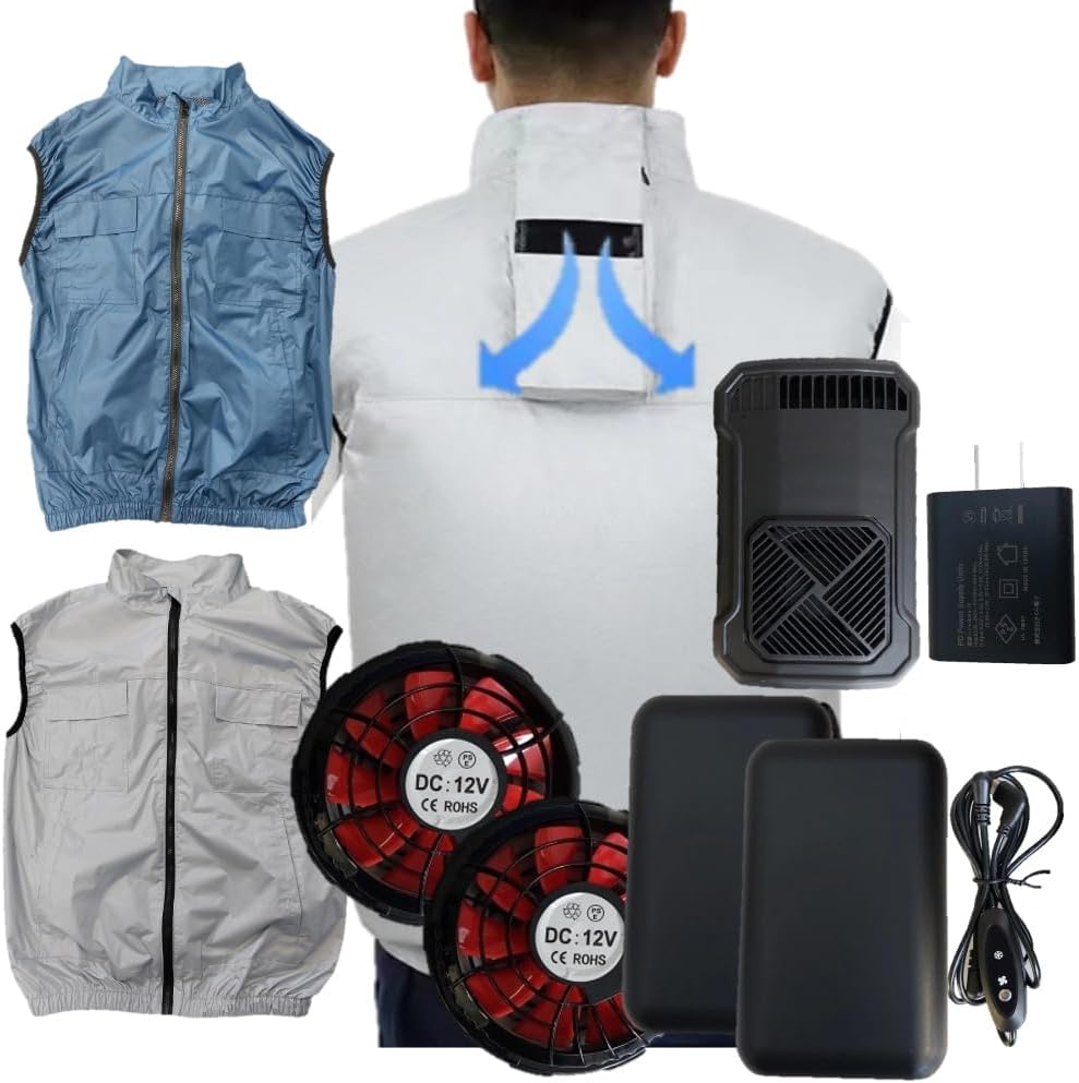 [さくら電子] 【バッテリー2個】空調作業服 空調エアコン服 ファンケーブルバッテリーセット 冷却 24℃ 冷風 扇風機 ベスト a