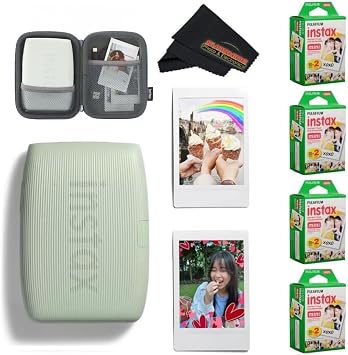 Fujifilm INSTAX Mini Link 3 Smartphone Printer with INSTAX Mini Instant Film and Sunshine Microfiber Cleaning Cloth... 4 Twin Pack 80 Sheets, Sage Green