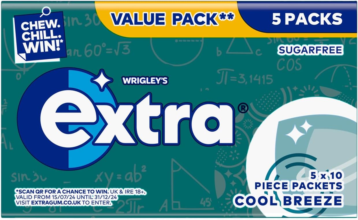 Extra Chewing Gum, Sugar Free, Cool Breeze Flavour, 6 x10 Pieces