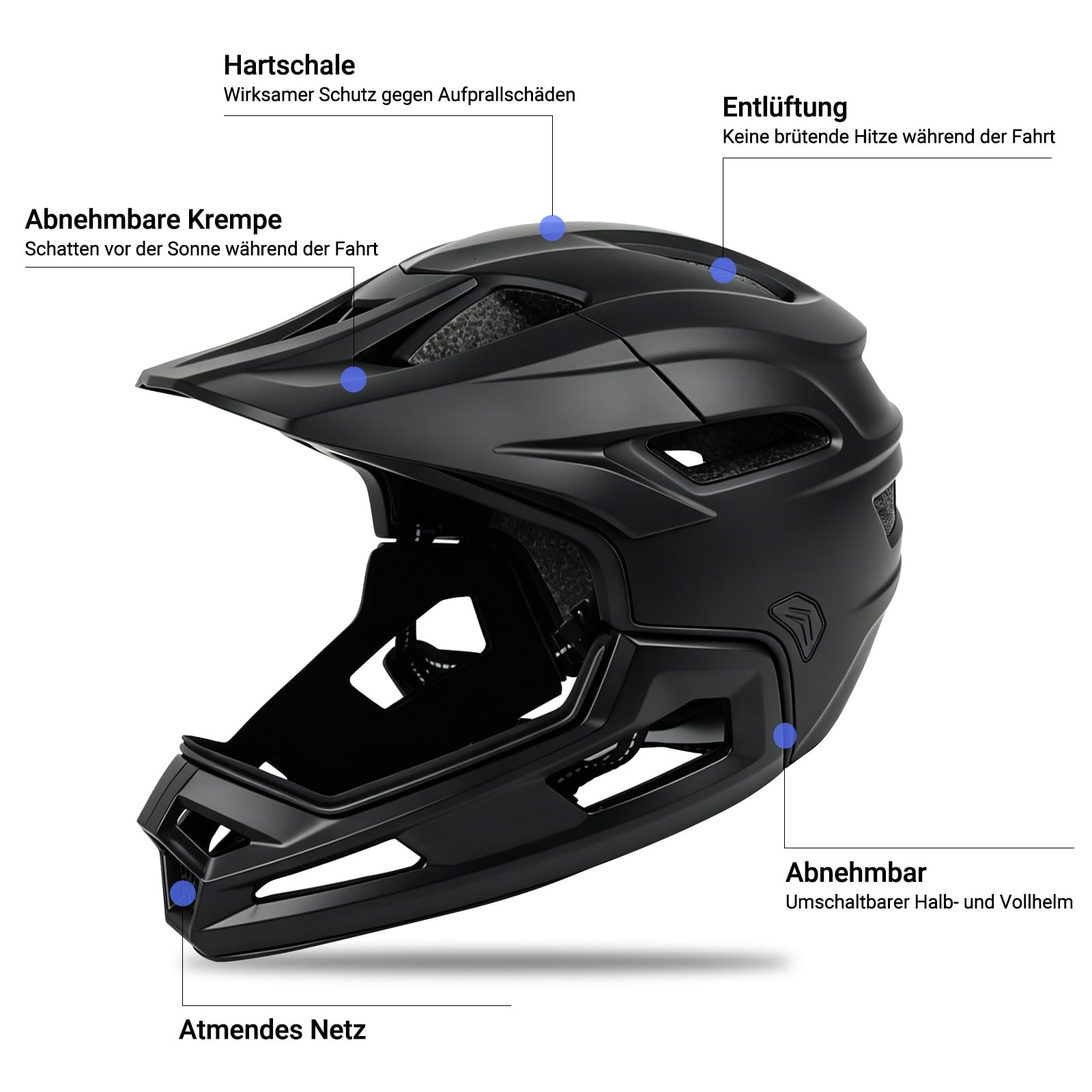 MEETYOO Mountainbike Helm-MTB Full Face Helm, Einstellbare Größe Fahrradhelm für Männer Frauen
