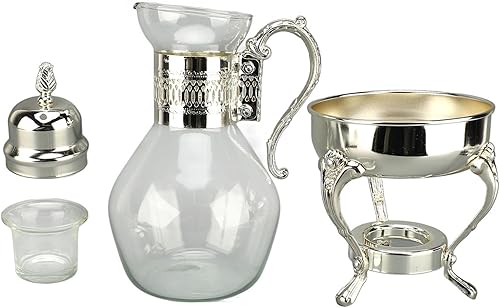 Miniatura 7 de Juego de tazas de café de vidrio vintage con tapa y taza, jarra de agua calentable para uso doméstico y oficina, 14 x 6.5 x 5.7 pulgadas, servicio