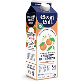 Cleancult Ultra Concentrated Liquid Laundry Detergent, 64 loads (32 oz), Long Lasting Scent, 90% Less Plastic, No Harsh Chemicals, Orange Blossom, Defeats Stains & Odors, HE/Standard Compatible