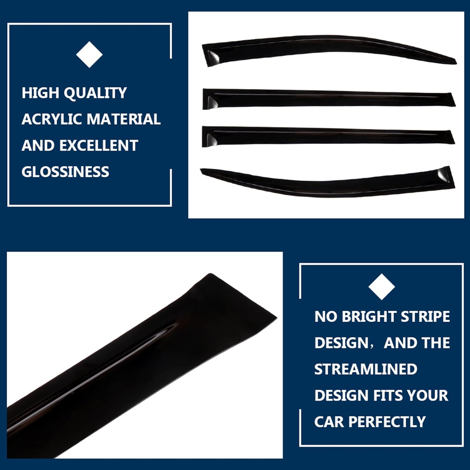 OCPTY Window Visors Fits for 2011-2017 For Toyota For Sienna Tape-on Rain Guards Side Window Wind Deflectors 4 Pieces(2PCS Front+2PCS Rear)