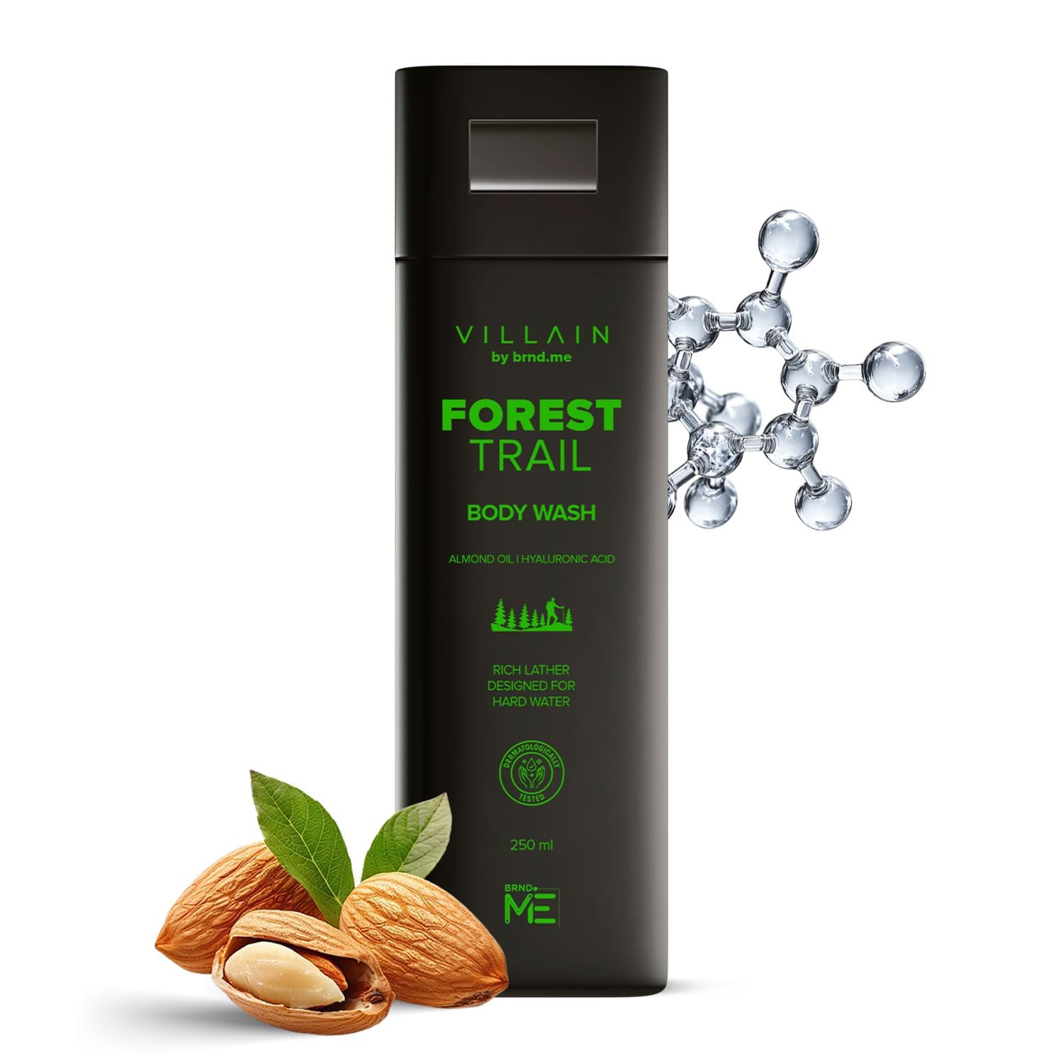 Villain Forest trail Body Wash Infused with Hard Water Softener Shower Gel for Men Hyaluronic Acid Almond Oil