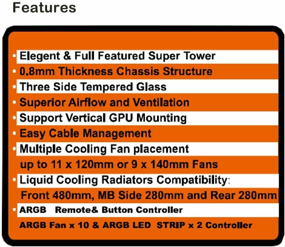 Rhinomax A17 Series Phoenix Full-Tower E-ATX/M-ATX Computer Gaming Case with 3-Sided Reinforced Glass, USB 3.0, 6 ARGB 12cm Fans with 1 ARGB Fan Controller