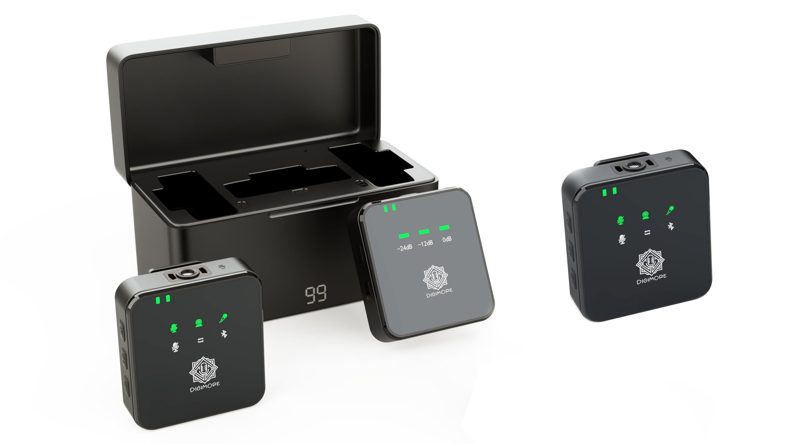 DIGIMORE Wireless Microphone with Digital Display Charging Case, Wireless Mic for Youtubers, Video Recording, Live Stream, Noise Cancellation Lapel Mic for Type-C Android & iPhone (D-450)