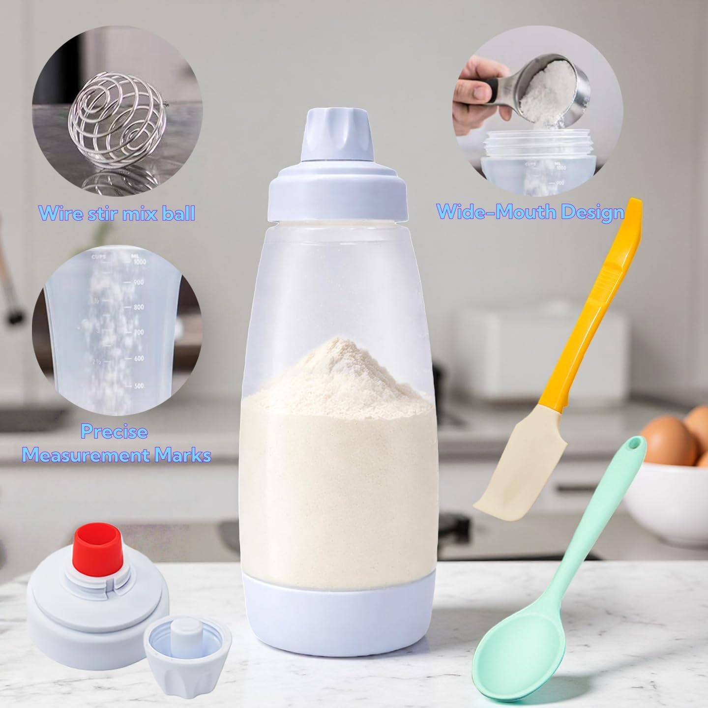 33 Oz Pancake Batter Dispenser, Squeeze Mixer Bottle with BlenderBall