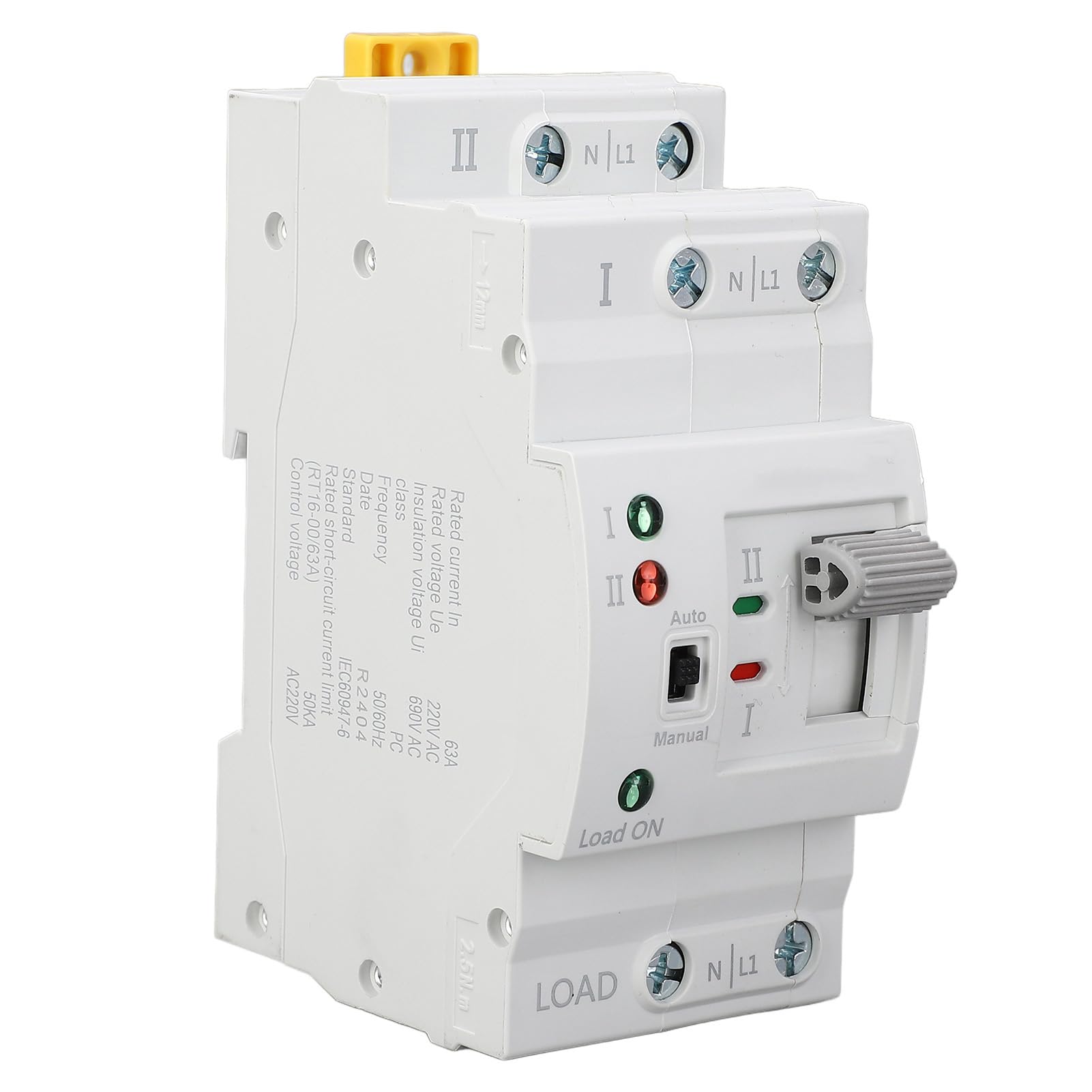 Interruptor de Transferencia Automática Doble Potencia ATS 2 Polos 63A 110V - Transición de Milisegundos para Sistemas de Emergencia - Material PC Ignífugo con Contactos Plata -